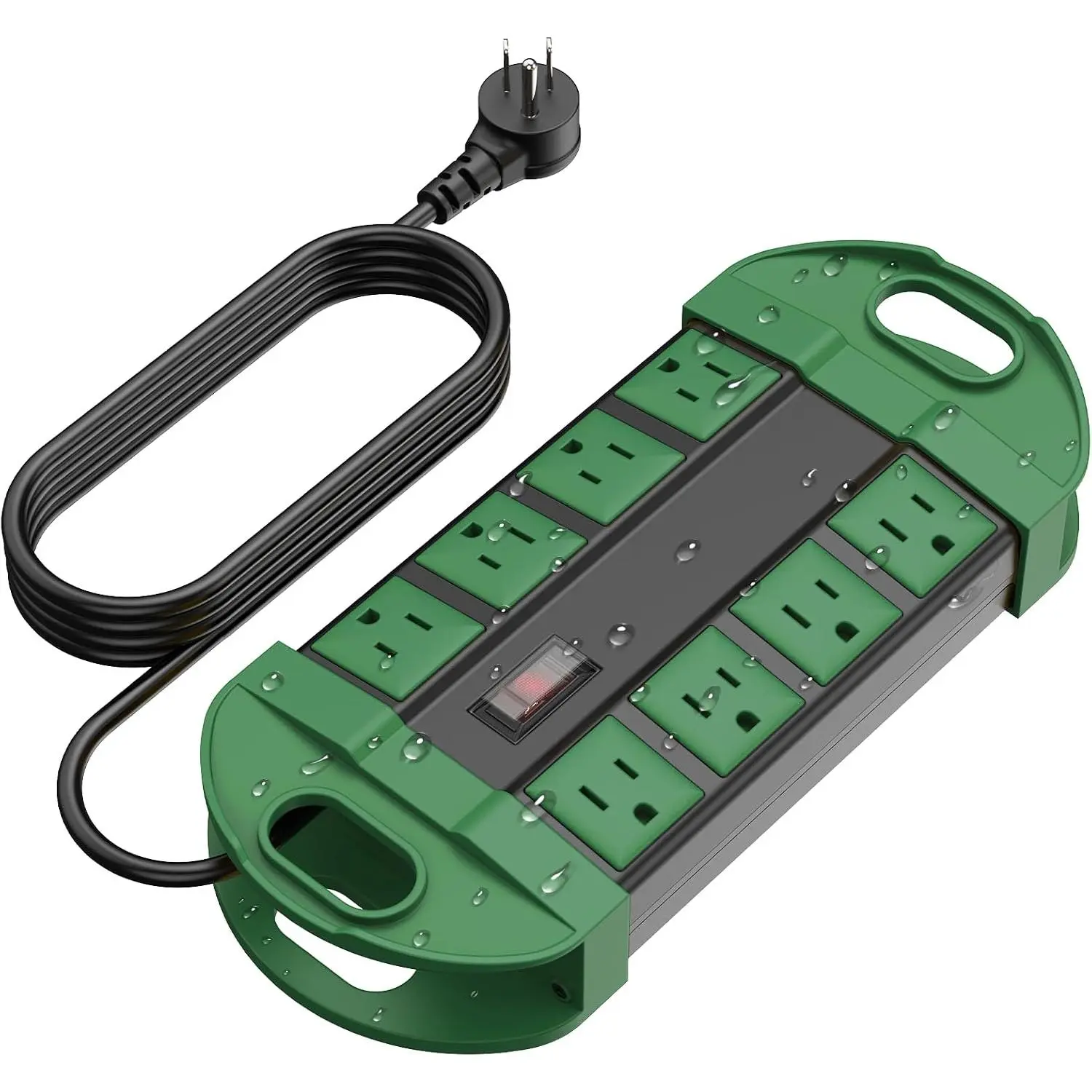 Outdoor Power Strip Weatherproof with 8 Plug,  Extension Cord with Multiple Outlets, Christmas Exterior Garden Yard Surge Protector 6FT, Green.