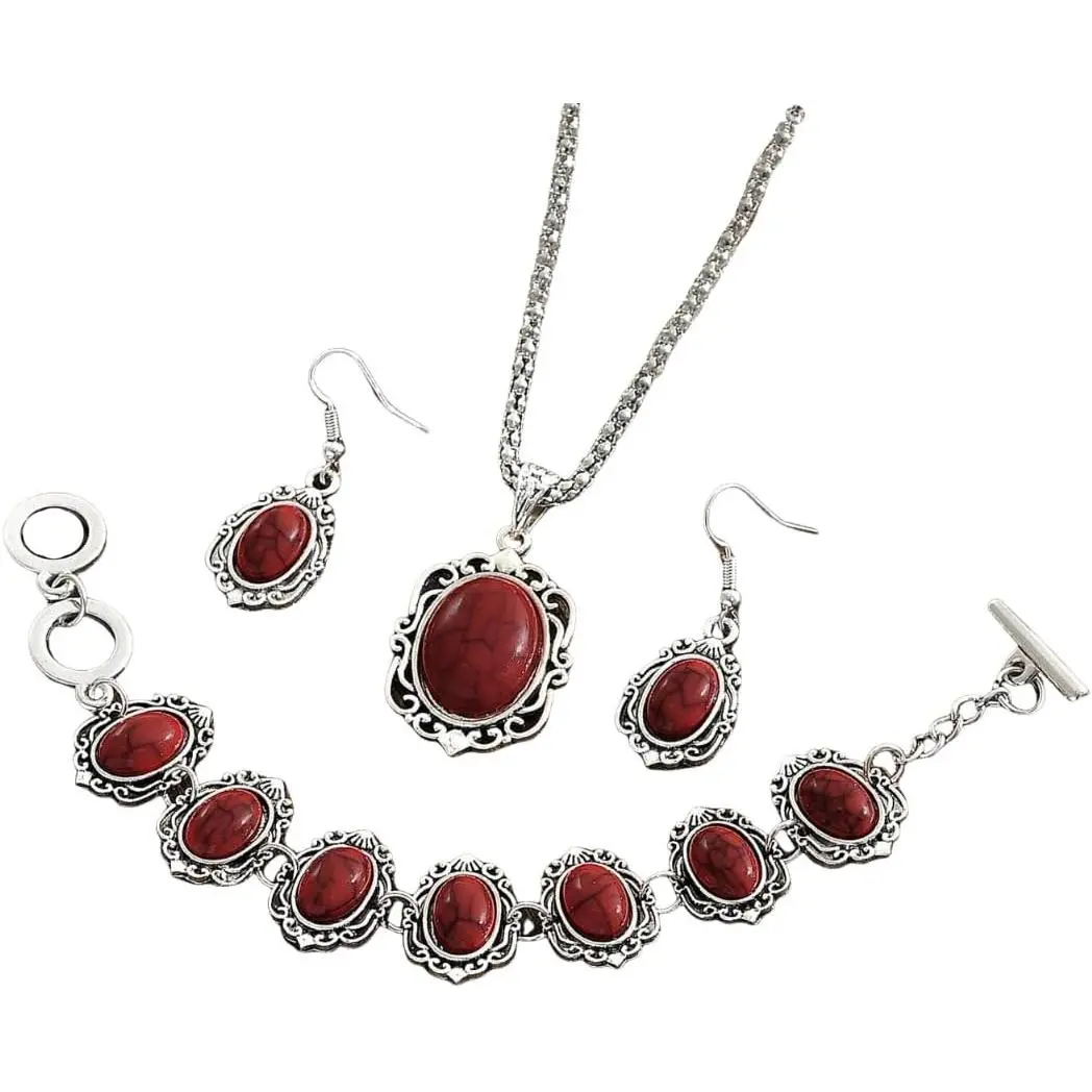 Bohemian  Set Fashion Costume Jewels Boho Turquoise Necklace Bracelet Earrings  Turquoise  Set for Women