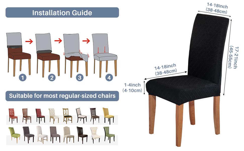 100% Waterproof Chair Covers for Dining Chair Set of 6, Stretchy Soft Parson Chair Covers Removable Washable Dining Room Chair Slipcovers with Elastic for (Black)
