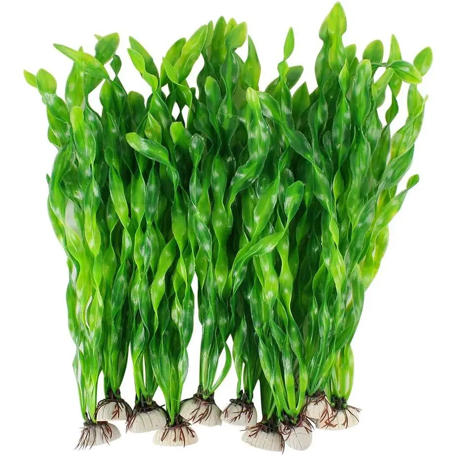 Artificial Seaweed Water Plants for Aquarium, Plastic Fish Tank Plant Decorations 10 PCS (12 Inches Tall, Green)