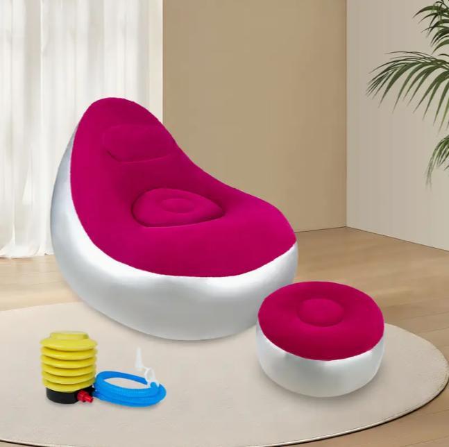 Inflatable Lounge Chair with Footrest Ergonomic Portable Sofa for Indoor & Outdoor Use Folding Couch for Living Room Gaming Office Balcony Travel Camping