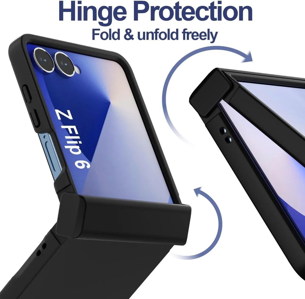 Fin Hinge Protective Solid Color Shockproof Folding Phone Case For Samsung Z Flip 7 6 5 4 3 ZFlip7 Flip6 Flip5 5G Hard PC Slim Cover