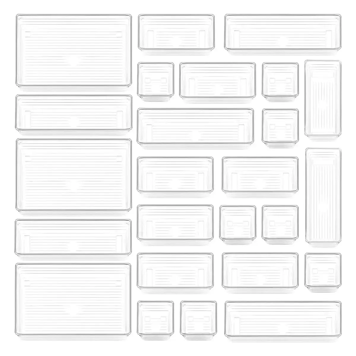 25 Pcs Drawer Organizer Storage Trays For Makeup, Kitchen, Bedroom, Office, Desk, Versatile Plastic Clear Drawer Organizer Boxes