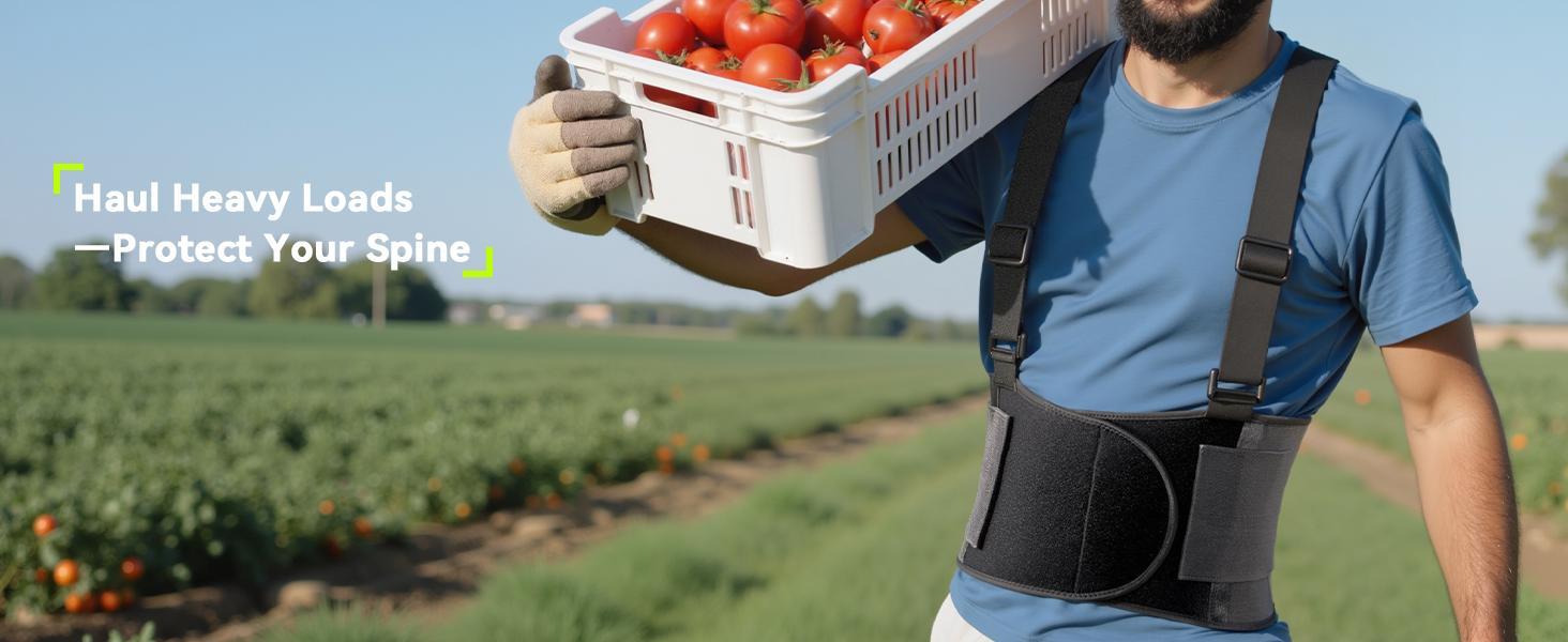 Work Back Brace for Men & Women, Adjustable Lower Back Support Belt with Suspenders, Heavy Duty Lumbar Support for Lifting, Construction, Warehouse Work, Pain Relief Safety Gear for Daily Use