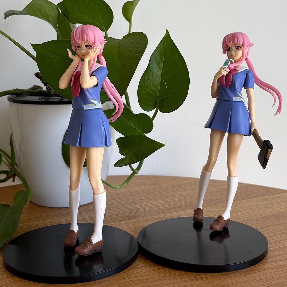 2 Style Mirai Nikki Anime Figure Gasai Yuno 17cm Pink Hair School Suit Pretty Girl Pvc Model Cute Periphery Gift Toy Doll