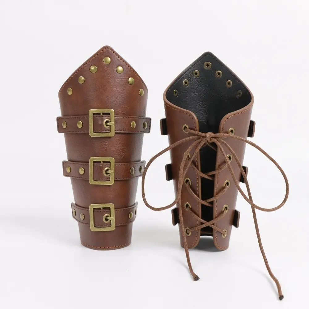Medieval Knight PU Leather Wristbands, Punk Pirate Style Bracers, Halloween Costume Accessories, Stage Performance Props, Men's Dress-Up Gear