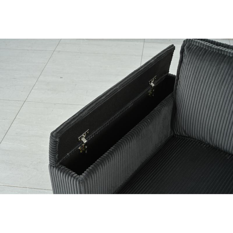 L-shaped 6-seater 133.4'' * 94.4'' Corduroy Sofa, Large Storage Armrests with Center Console, USB Charging, Left and Right Seats Can Be Switched Couch