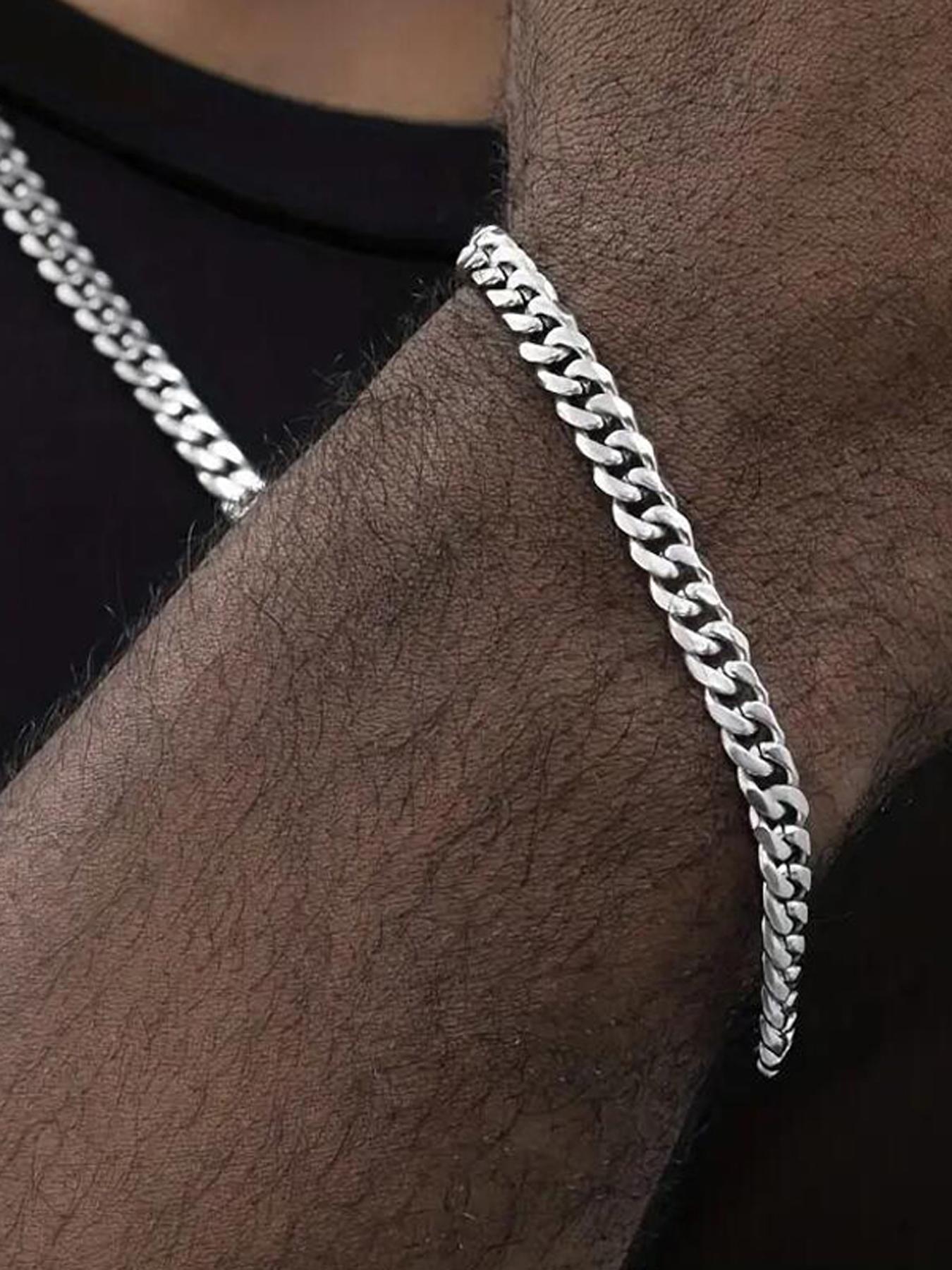 Punk Style Stainless Steel Chain Necklace & Bracelet, Casual Trendy Hip Hop Jewelry Set, Fashionable Jewelry Set Without Box, Men Jewelry Punk Style Stainless Steel Chain Necklace & Bracelet, Casual Trendy Hip Hop Jewelry Set, Fashionable Jewelry Set Without Box, Men Jewelry