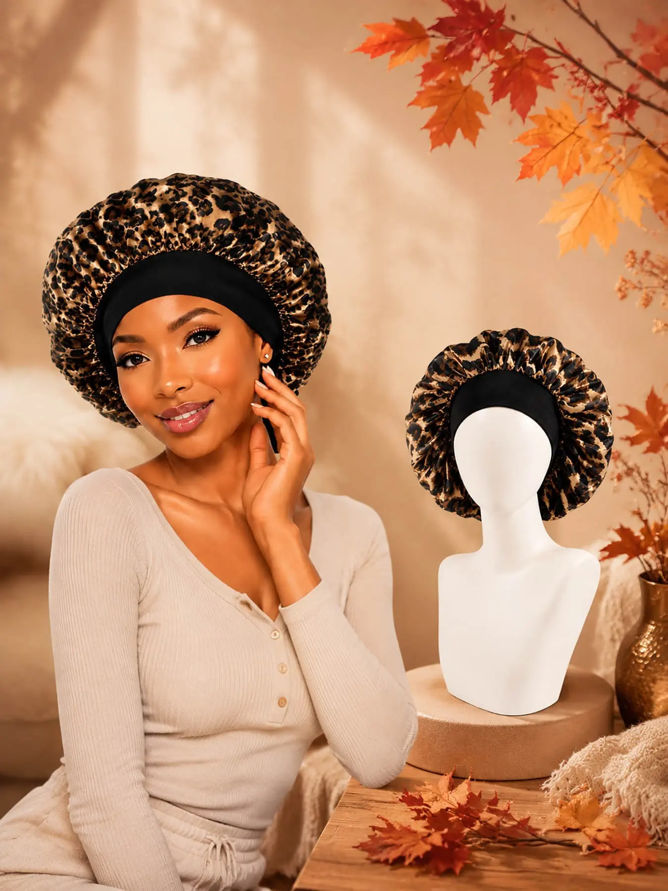 Satin Bonnet Silk Hair Bonnet for Sleeping, Large Wide Band Sleep Cap for Women with Curly Hair, Braids, Natural Hair & Long Hairstyles, Soft Satin Hair Wrap to Protect Hair Overnight, Reduce Frizz and Breakage, Breathable Elastic Sleep Bonnet