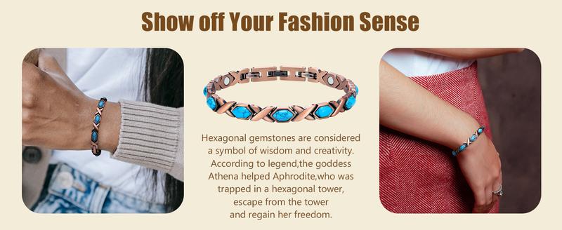 Jecanori Copper Bracelet for Women,Pure Copper Magnetic Bracelets,Natural Unique Gemstone,Gifts for Women Trendy Stack Bangle Elegant Minimalist Bangle