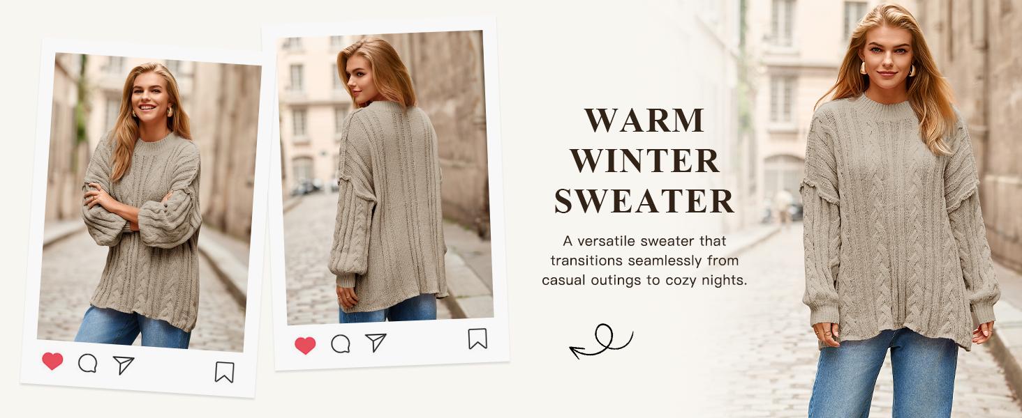 Womens Oversized Sweaters Chunky Cable Knit Crew Neck Casual Long Lantern Sleeve Fall Tunic Sweater Tops Womens Oversized Sweaters Chunky Cable Knit Crew Neck Casual Long Lantern Sleeve Fall Tunic Sweater Tops