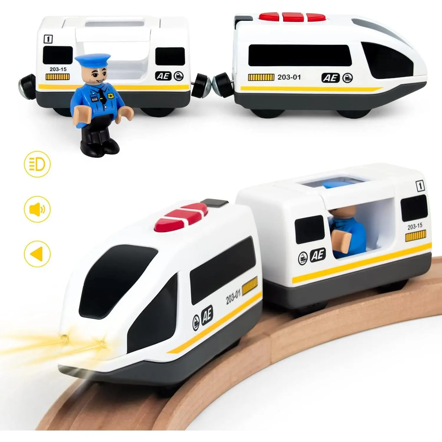 TOPLIVING Battery Operated Train for Wooden Track, Electric Locomotive Train Set with Powerful Engine Compatible with Thomas, Brio, Chuggington, Bullet Car Toys for Toddlers 3 4 5 Year Olds