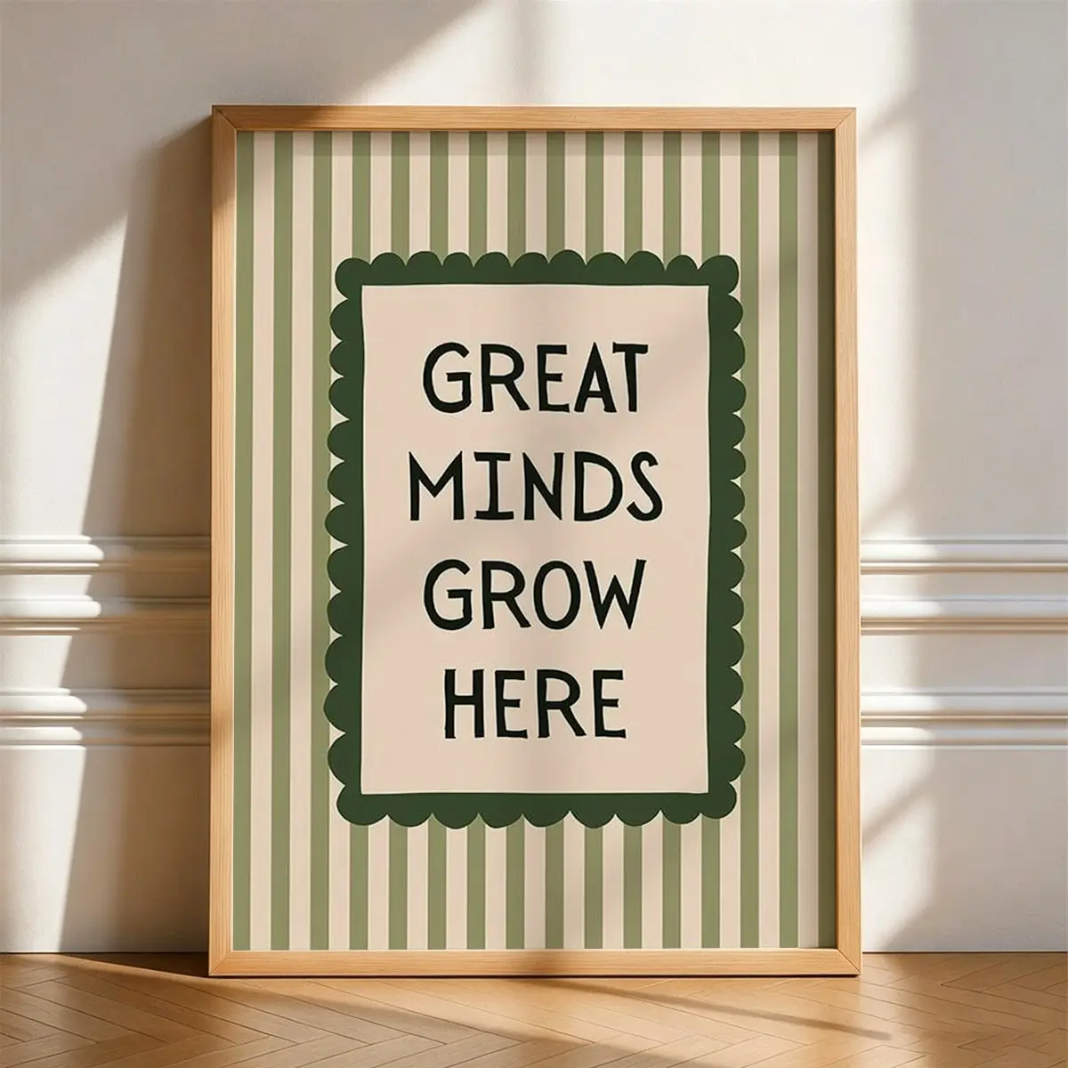 Great Minds Grow Here Canvas Poster, Striped Inspirational Quote, Educational Wall Art, Minimalist Decor for Kids' Room, Bedroom, Classroom