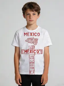Boys' Sports T-Shirt, White Red Mayan Cross Eagle Head, Aztec Totem Pattern Crew Neck Short Sleeve, Soft Sweat-Wicking No Deformation, for PE Training Soccer Outdoor Party, Machine Washable Kids Gift