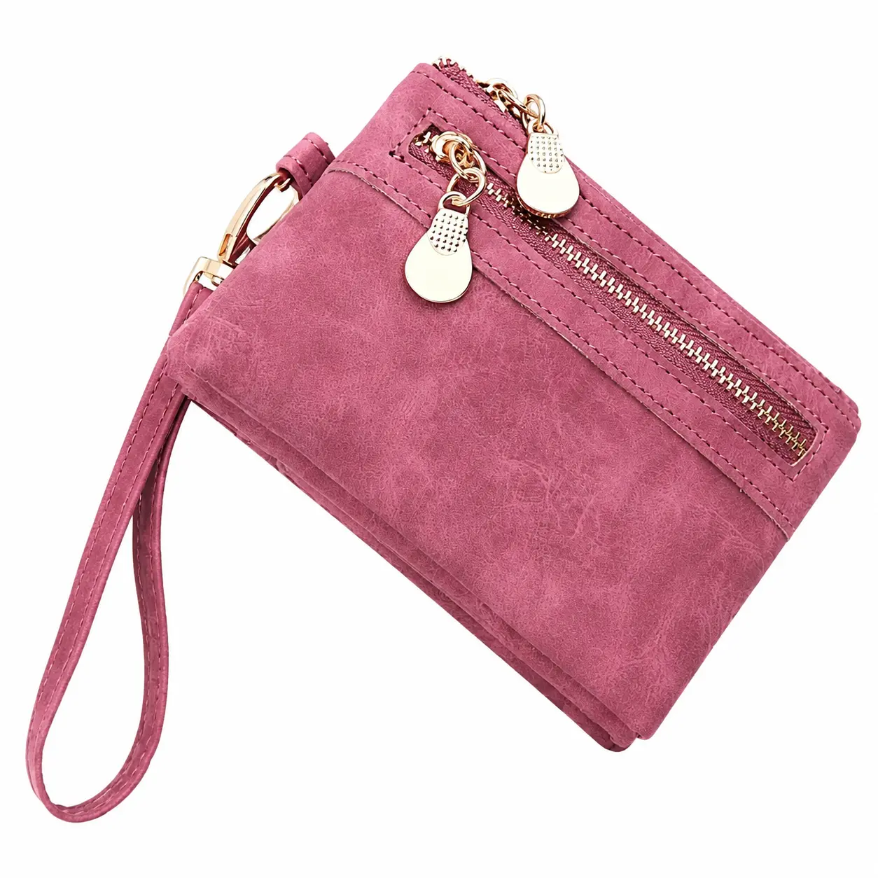Women’s Compact Slim Vintage Minimalist Wallet with Wrist Strap, Snap Button Closure, Transparent ID Window, Zippered Coin Compartment, RFID Safe Card Slots - Ideal for Outdoor Adventures, Travel, Daily Use, Zipper