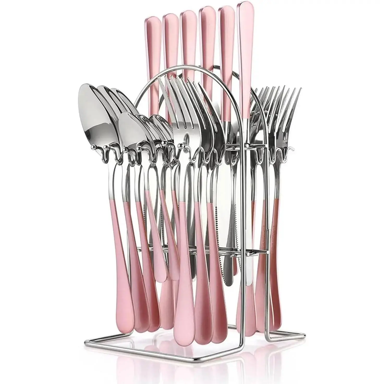 24 count Silverware Set, Stainless Steel Cutlery Set with Holder, Flatware Set for 6 Person Tableware Set Includes Dinner Forks Spoons Teaspoons, Mirror Polished