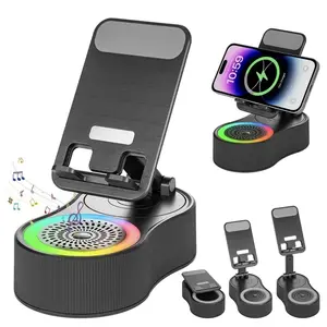 5 in 1 Wireless Induction Audio & Bluetooth Speaker with Phone Holder, Rechargeable Emergency Power Bank, 8 RGB Ambient Light, 360° Adjustable Mobile Tablet Stand– Gifts for Friends, Family, Fathers Day Gift