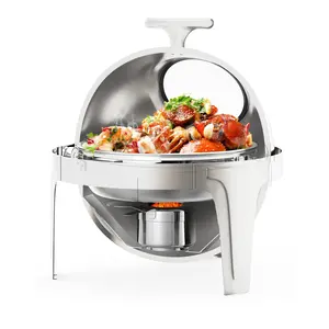 Roll Top Chafing Dish Buffet Set,6.3 Quart Round Roll Top Chafing Dishes, Stainless Steel Food Warmer Chafer with Glass Window Full Size Food Pan for Catering Parties Banquets, Silver