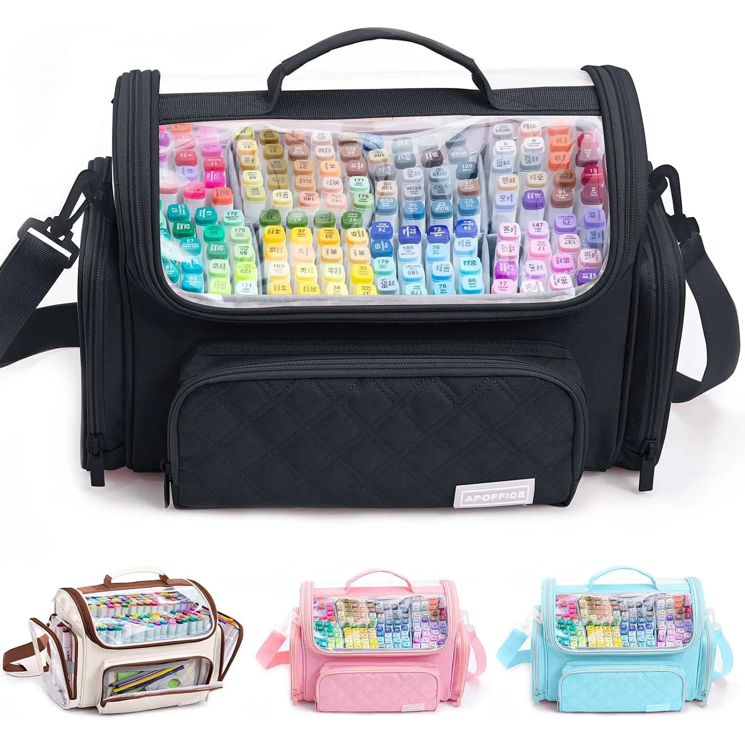 Large Marker Organizer Case Holds 200-300 Markers | Art Marker Storage Bag with Removable Dividers & Clear Top for Artists, Crafters & Travel - Pen, Pencil  Marker Holder - Art
