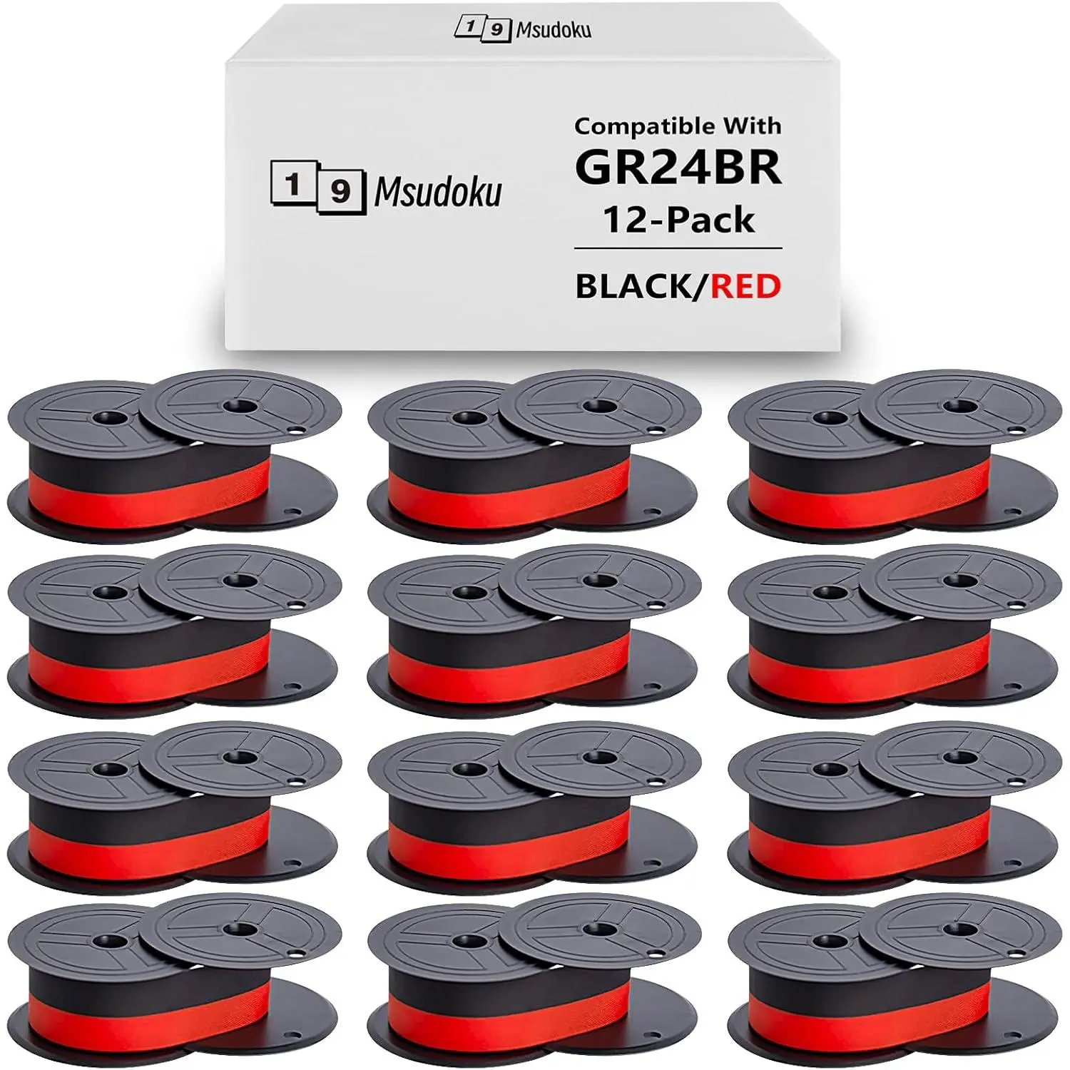 12 Pack Calculator Ribbon Compatible for  MP11DX Calculator Ink Ribbon | Compatible with Porelon 11216,  EL-1197PIII, Compatible with  DR-210R,  MP11DX MP25DV, Red/Blackv