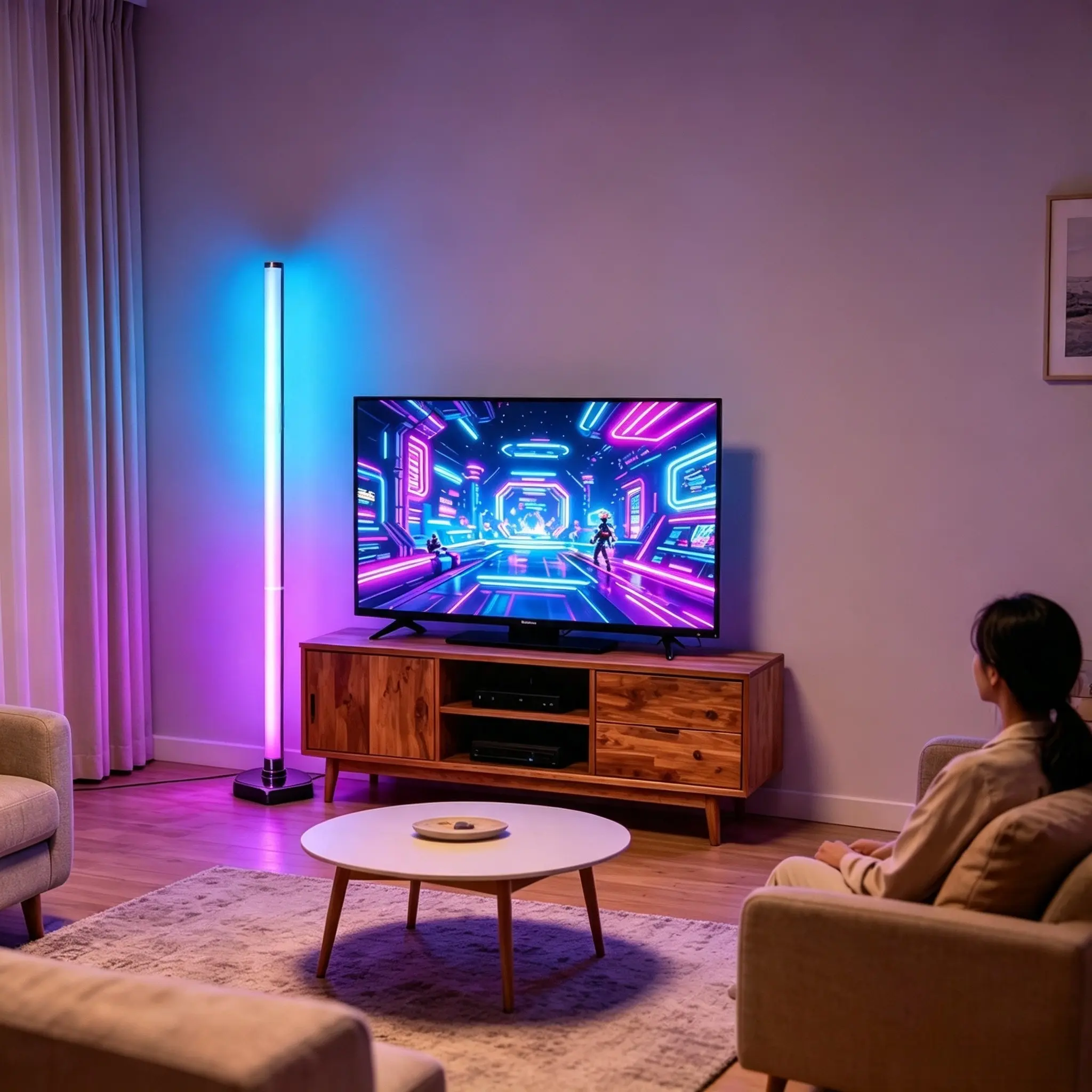 Smart LED Floor Lamp, RGB Hexagonal Backlight, Modern Minimalist Design, Remote Control, Home Office Lighting, Bedside Decor, Festival Gift