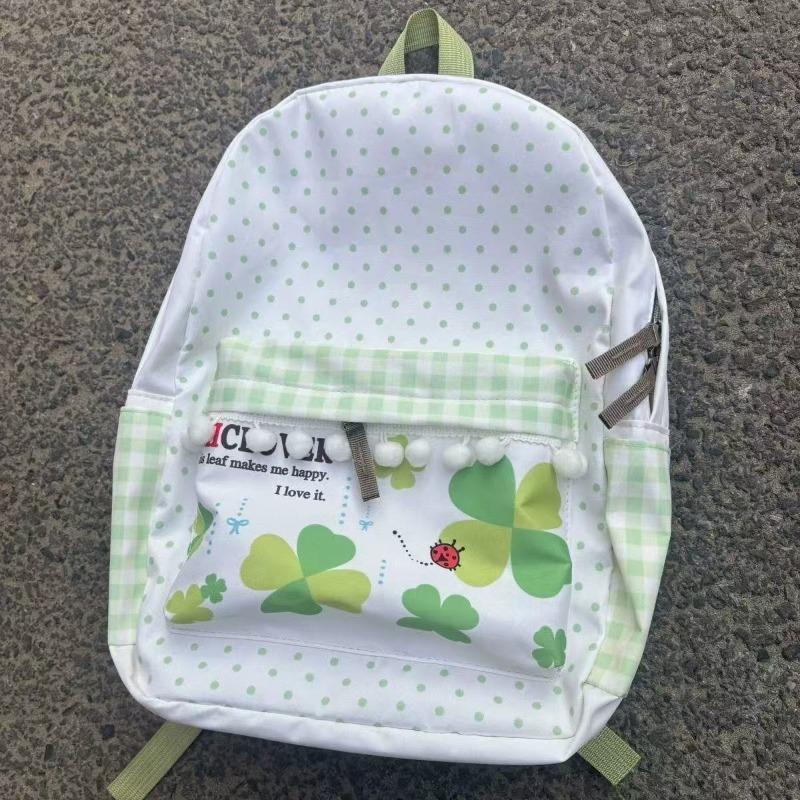 Japanese School Backpack Lucky Clover Print Bag Large Capacity Mochila Student Canvas Bags for Woman Portable Travel Sac Femme