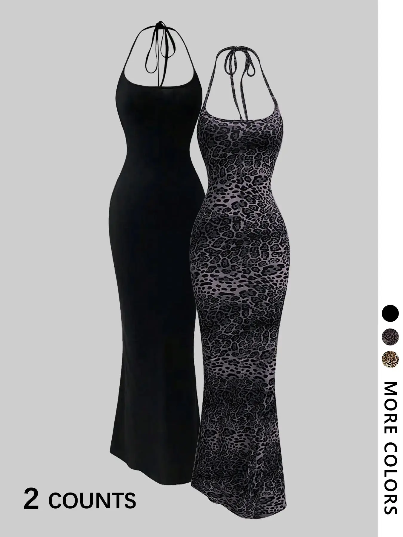 Women's Bodycon Fish Tail Dress Set, Sexy Halter Neck Leopard Print, Perfect for Dates, Comfortable & Stylish, Essential for Ladies