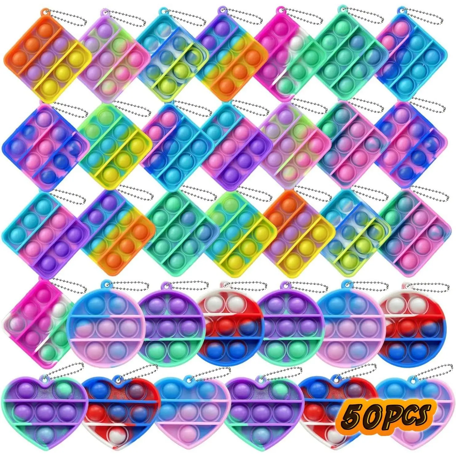 50 pcs Random Color Mini Squeeze Pop Bubble Fidget Sensory Toys, Mini Keychain Wrap Small Relieve Anxiety Stress Toy, Pop Bulk Silicone Classroom Prize for Kids Adult Party Giftfidget toys