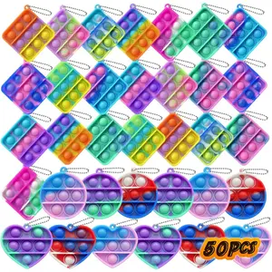 50 pcs Random Color Mini Squeeze Pop Bubble Fidget Sensory Toys, Mini Keychain Wrap Small Relieve Anxiety Stress Toy, Pop Bulk Silicone Classroom Prize for Kids Adult Party Giftfidget toys