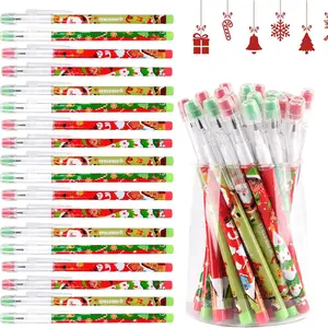 96 count Christmas Pencils Translucent Pencil Multipoint Pencil Multicolor Non Sharpening Stackable Pencils Pop Up Plastic Pencils Snowman, Santa and  Pencil Christmas Stationery Pencil