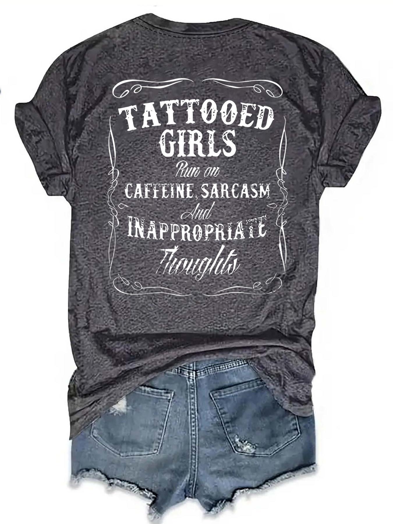 Women's Tattooed Girls Print Round Neck Tee, Vintage Trendy Casual Chic Minimalist Short Sleeve T-shirt for Daily Wear, Ladies Summer, Top, Streetwear, Womenswear