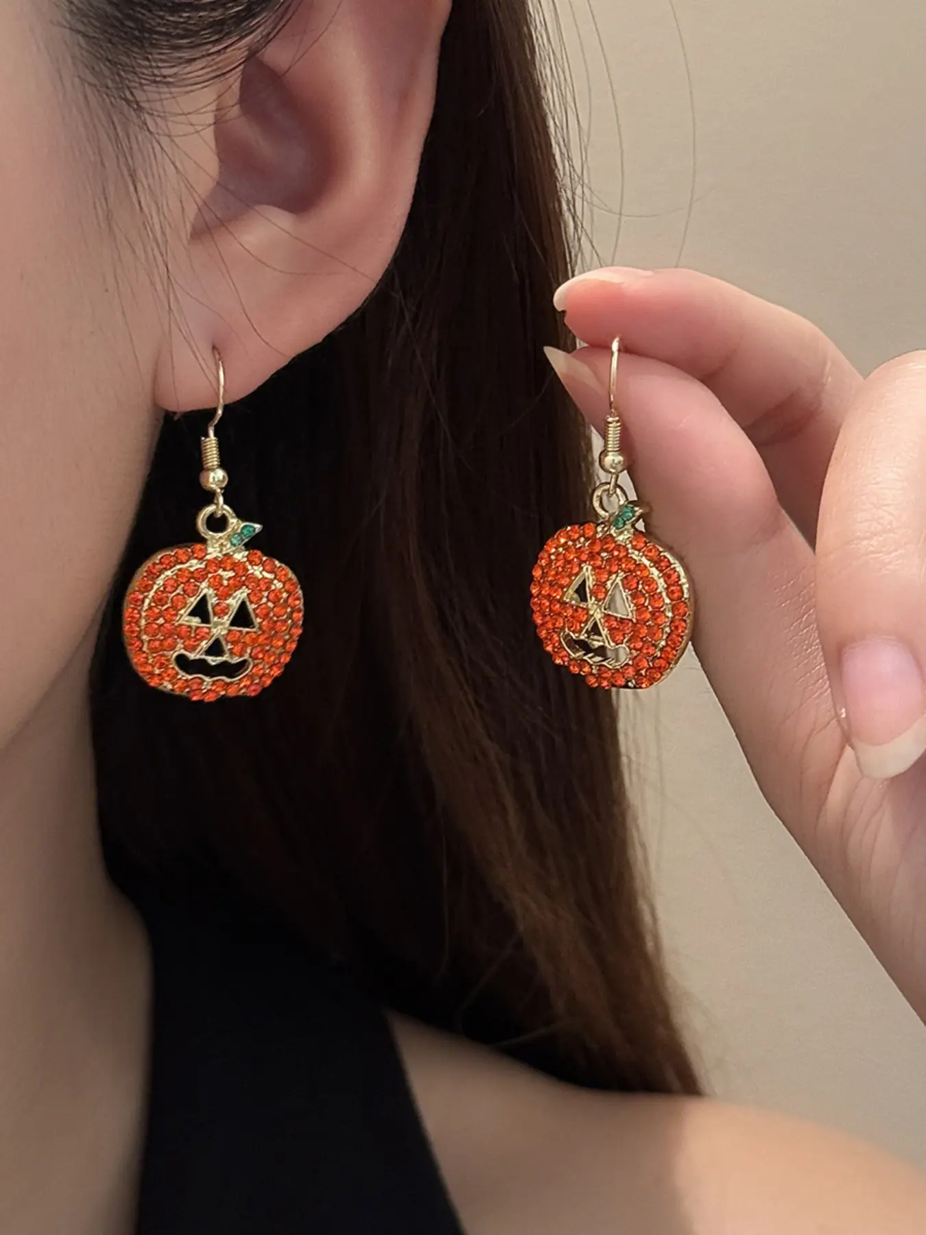 Funny Pumpkin Earrings, Cartoon Rhinestone Pumpkin Halloween Jewelry, Low Allergy DIY Earrings, Perfect for Parties, Birthdays, Weddings