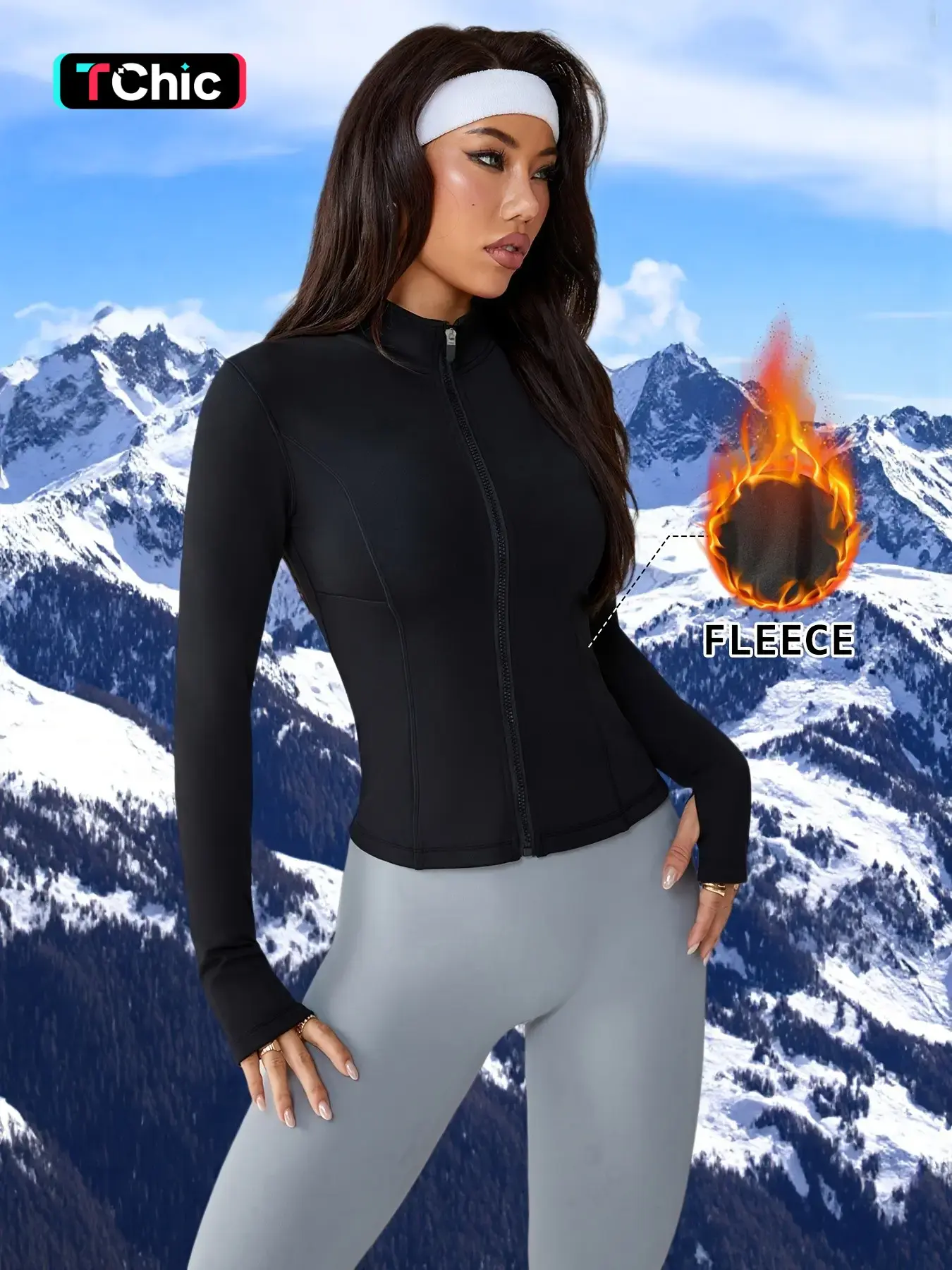 Women's Fleece Lined Sport Jacket, Thumb Hole Zipper Outerwear, Full-Zip Athletic Wear for Running and Gym, Comfortable Breathable Sports Gear