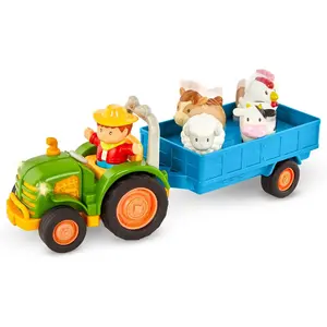 Unisex Farm Toys for 18+ Months Toddlers - 7-Piece Pretend Play Set with Lights & Sounds Toy Tractor, Trailer, Animals, Realistic Lights & Developmental Benefits