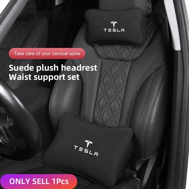 Car Suede Headrest Seat Pillow Lumbar Support Cushion For Tesla Model 3 Model S Model X Model Y Cybertruck Roadster SpaceX