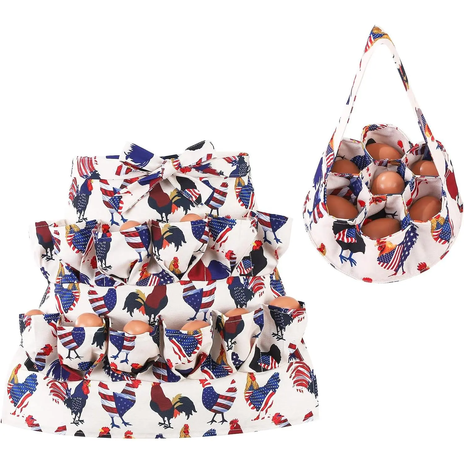 Egg Collecting Apron and Basket, 12 Pouches Chicken Egg Apron, 7 Pouches Chicken Eggs Basket, Collector Chicken Eggs