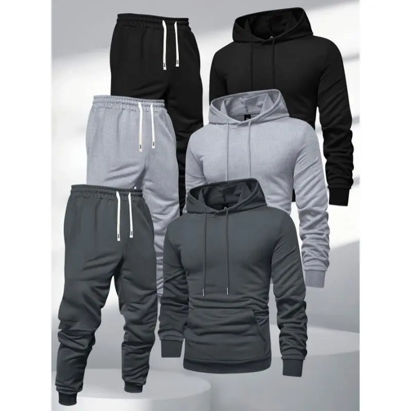 3pcsMen'SHoodedSweatshirtandJoggersSet,PolyesterSportsTracksuit,SolidColor,LongSleeve,SlightStretchKnitFabric,(Raincoats)（gift）