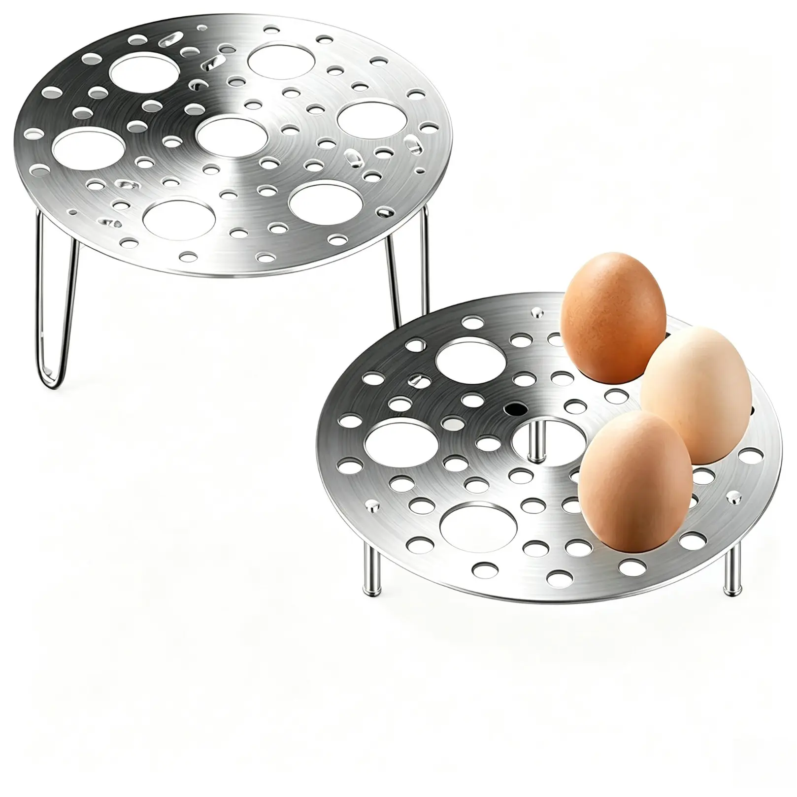 Stainless Steel Steamer Rack with Foldable Support Legs, Heat‑Resistant Multi‑Purpose Steaming Tray Insert, Kitchen Cooking Accessory for Eggs, Vegetables & Seafood, Compatible with Most Pots and Rice Cookers