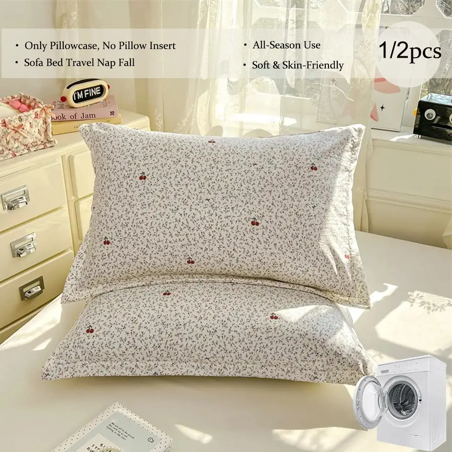 1/2Pcs Soft Skin‑Friendly Single‑Layer Pillowcases, Cloud‑Like Soft Cloud‑Cotton Feel, Floral Background With Cute Animal Motifs, Minimalist Elegant Design, Machine Washable All‑Season Bedding, Pillow Inserts Not Included