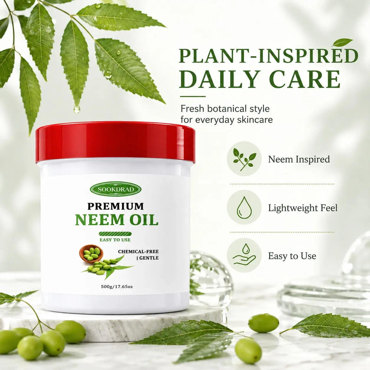Premium Neem Oil, chemical-free, gentle, easy to use, for skin and hair care, 500g