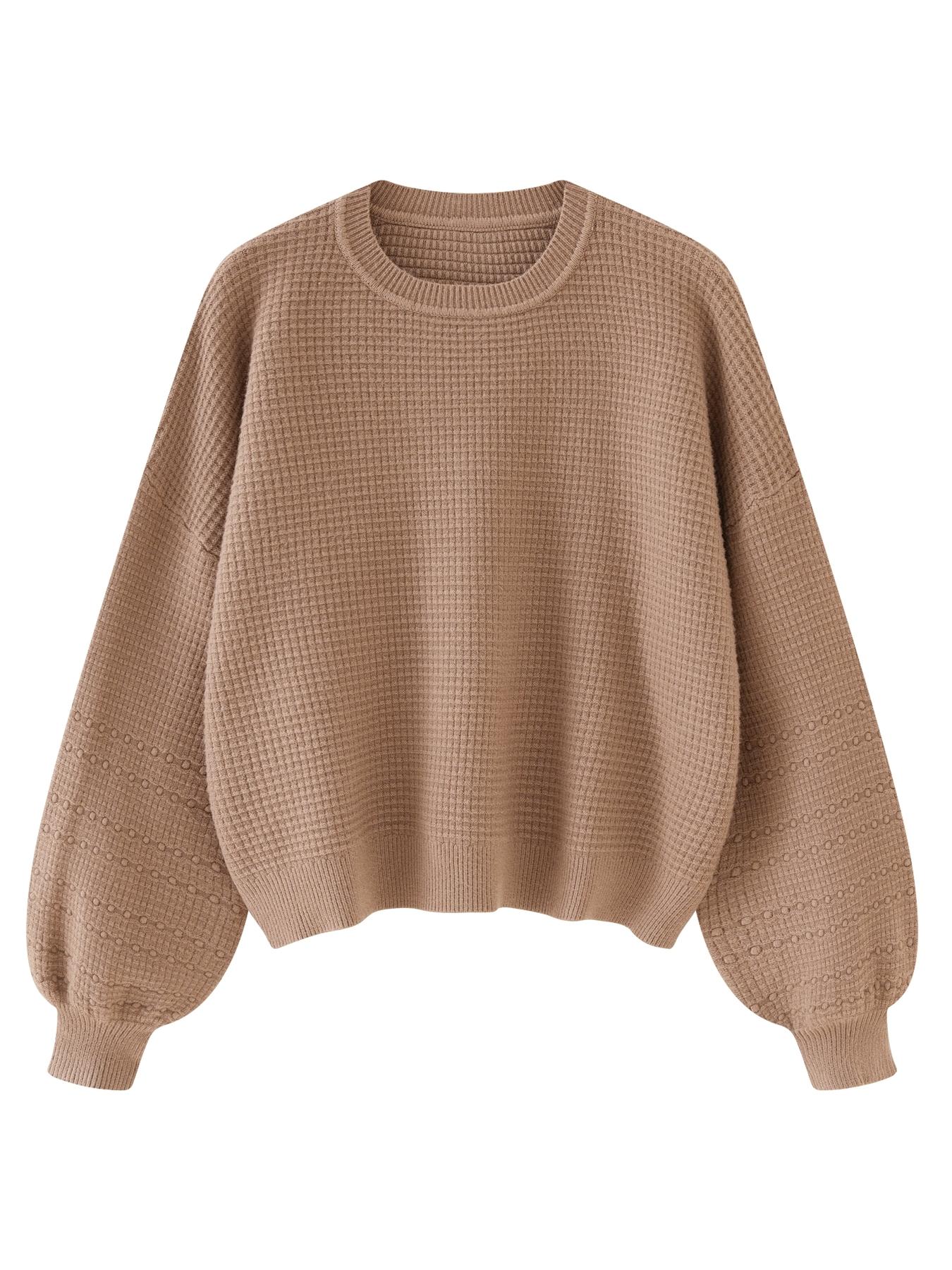 Women's Oversized Lantern Sleeve Crew Neck Pullover Sweater, Casual Loose Knit Jumper Top, Autumn & Winter Clothes