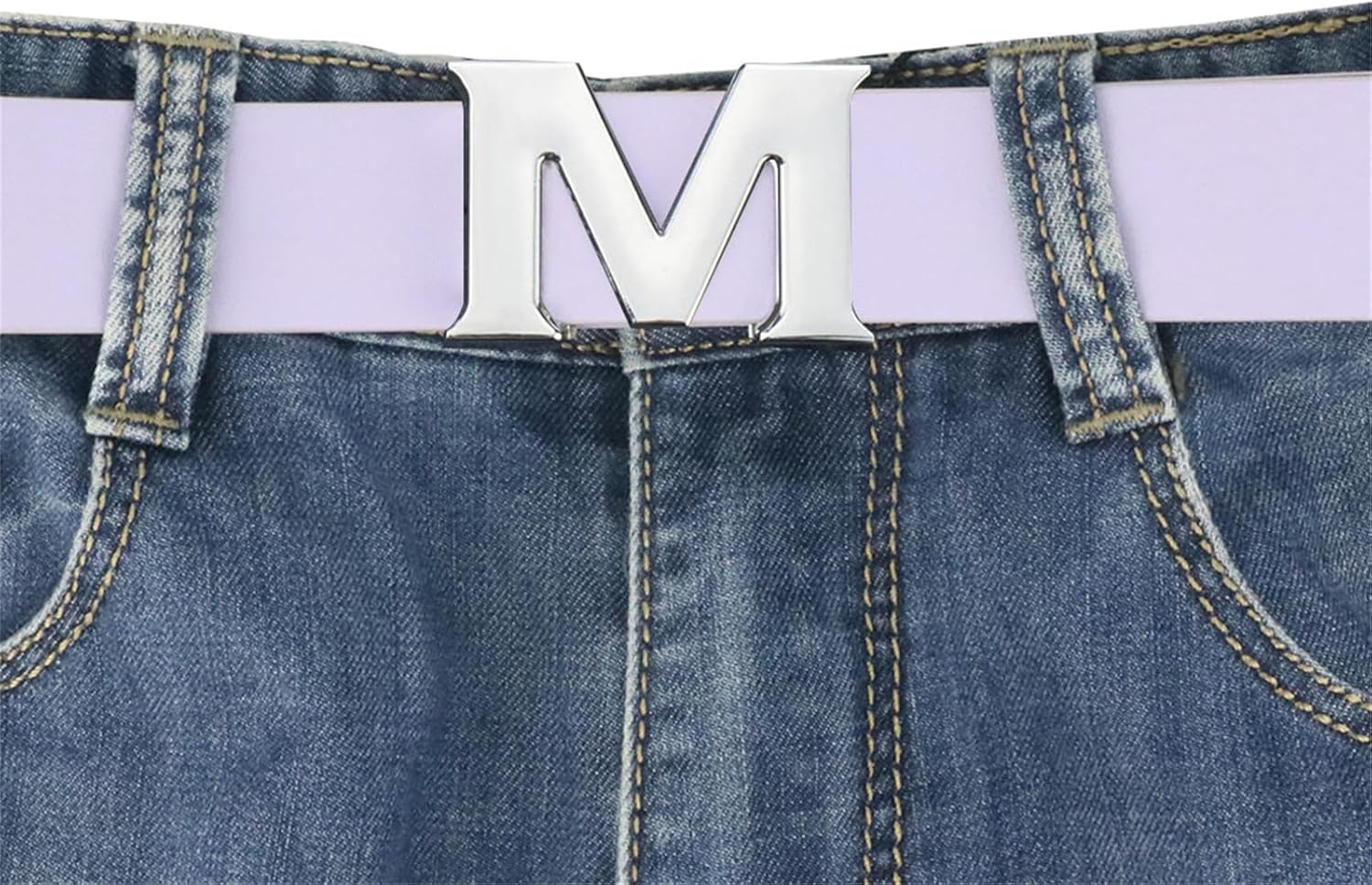 Womens Leather Belts Removable Letter M Plate Buckle Waist Belt 1.18" Width