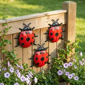 3pcs Metal Wall Art,Ladybug Wall Decor, Iron Beetle Wall Sculptures,Indoor & Outdoor Hanging Ornament for Garden,Living Room,Bedroom,Kitchen,Dining Room,Porch,Patio,Bar,Front Door & Window Rustic Wall Decoration