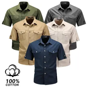 Men's Lightweight Cotton Work Shirt, Soft & Durable Short Sleeve Utility Top with Dual Pockets, Perfect for Summer Work, Travel, or Casual Outings, Classic Fit for All Body Types.