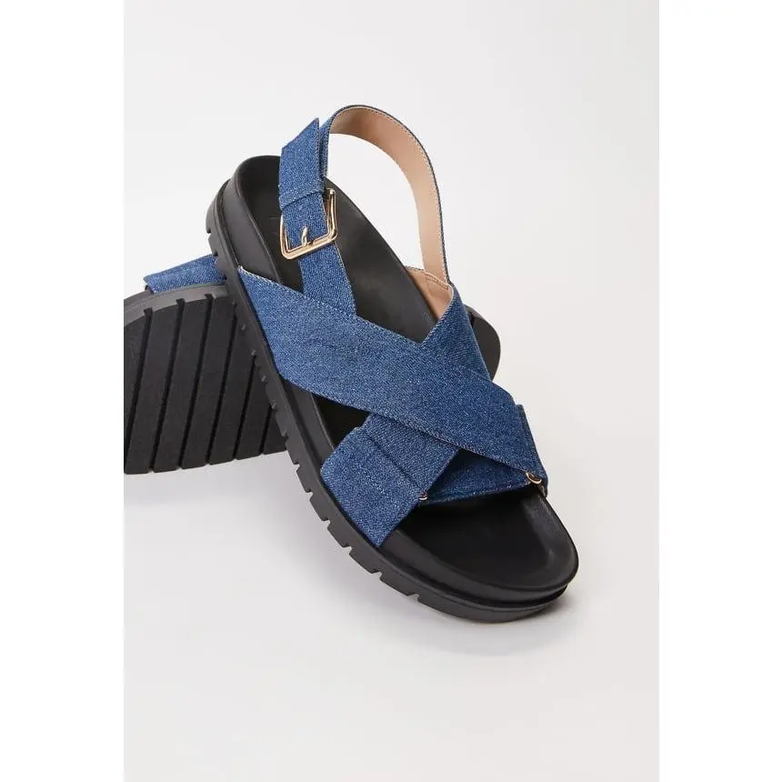 Women's Casual Crisscross Denim Sandals, Platform Slingbacks with an Adjustable Buckle and Low Layered Block Heel, Women's Sandals, Anti-Slip Lug Rubber Sole, Slingback Sandals
