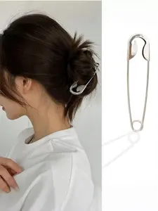 Safety Pin Hair Fork, Minimalist Metal Style, High Gloss Finish, Multi-Purpose Hair Accessory, Y2K Streetwear Punk Hairstyle