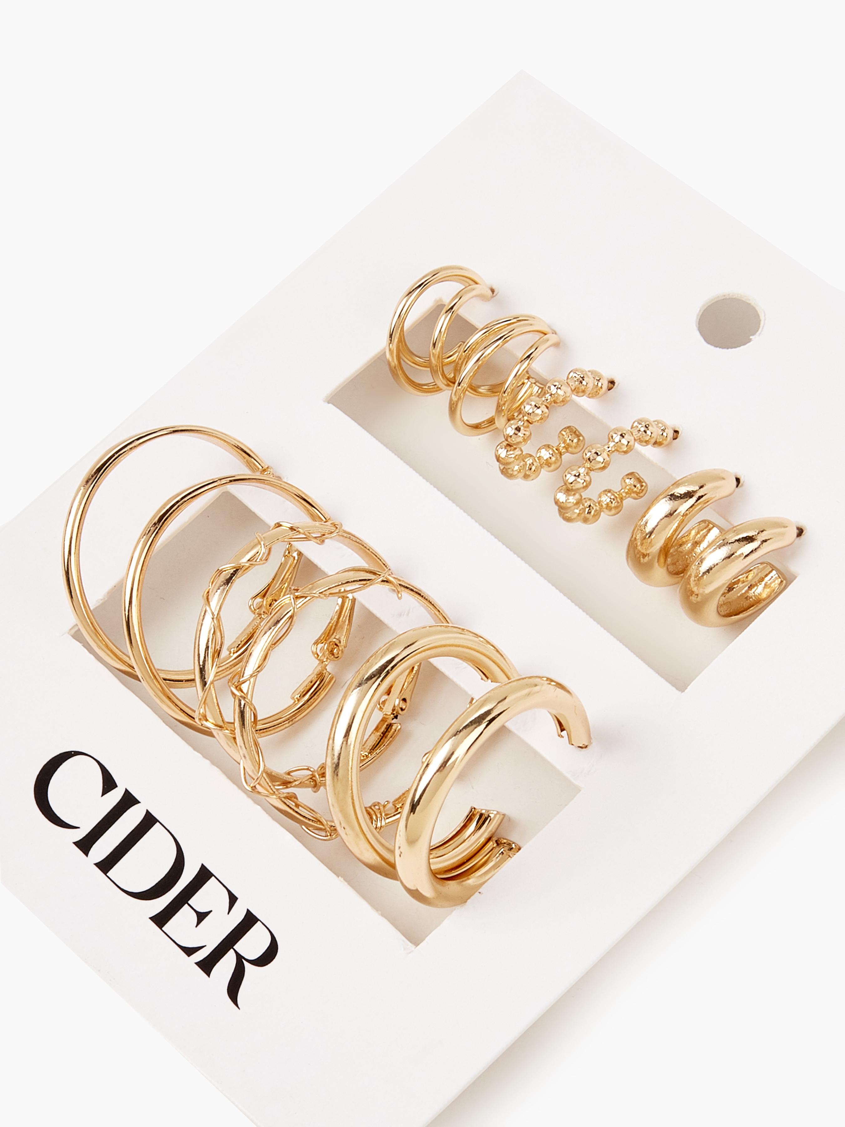 Cider [2 colors, One Size] 6pairs Geometric Hoop Earrings