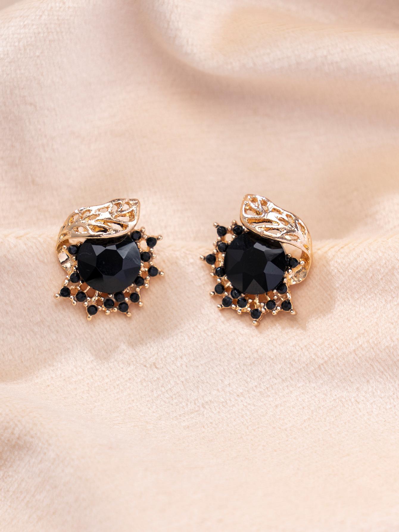Black Elegant Earrings - Elegant and Luxurious High-End Black Diamond Flower Earring for Ladies