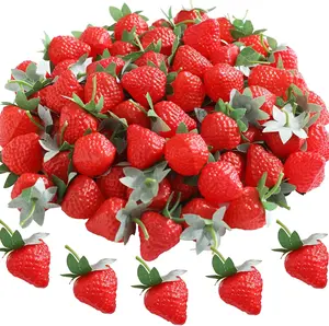 100 Pieces Fake Strawberries Artificial Plastic Fruit, Realistic Lifelike Fake Food for Kitchen Decor Party Decorations Display Photography Props