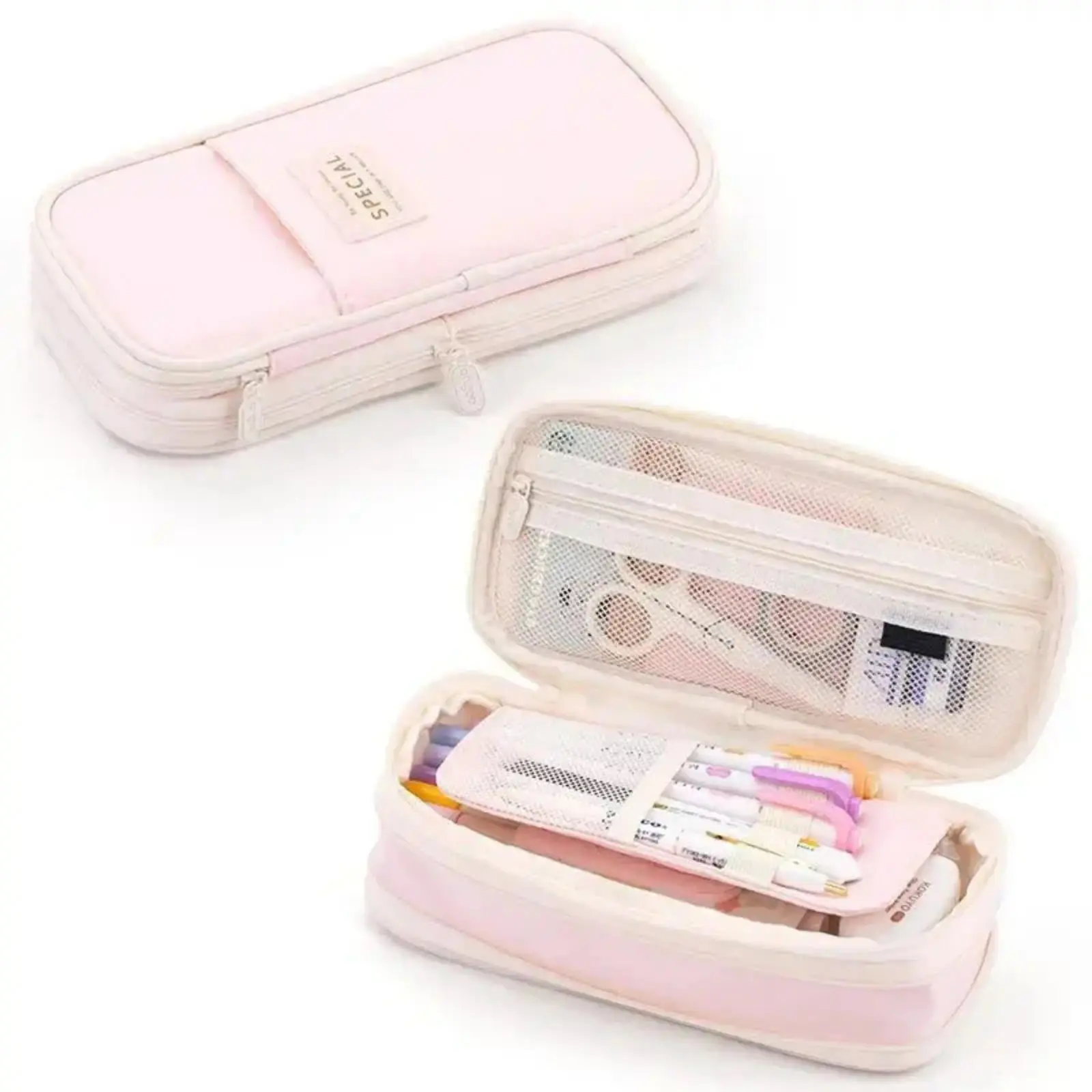 Large Capacity Zipper Pencil Case With Trendy Colorful Aesthetic Design, Lightweight Portable Stationery Storage Bag, Multi-Scene Pen Pouch For School Study And Outdoor Travel, Lovely Gift Option For Teenage Girls